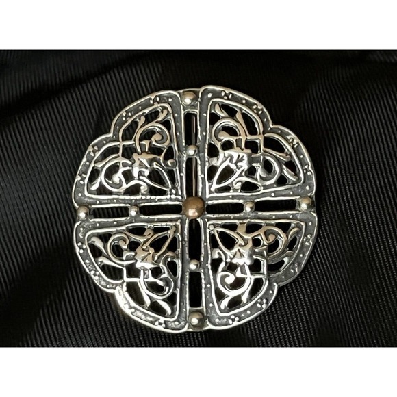 Vintage Steve Stamas Sterling Silver Brooch Pin Round Ornate Openwork Retired - Picture 6 of 12